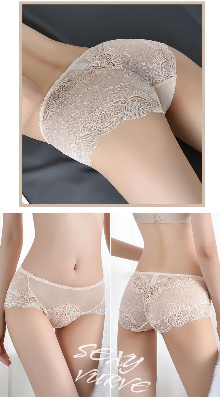 New women's underwear, sexy triangle pants, soft mesh splicing, hot-selling mid-waist lace underwear, factory direct sales detail image 14