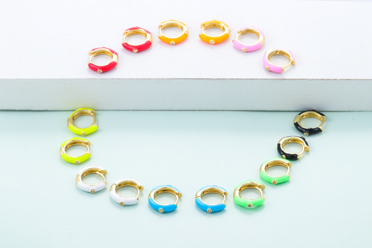 5g Weight Zircon Inlay Material Earrings Classification Housewarming, Anniversary, Business, Wedding, Travel, Birthday, Festival Occasion Copper Material Geometric Pattern Unisex Gender Inlay Design Fashion Style Orange, White, Pink, Red, Green, Blue, Yellow, Black Color Fashion Drip Enamel Earrings U-shaped Copper Earrings 2
