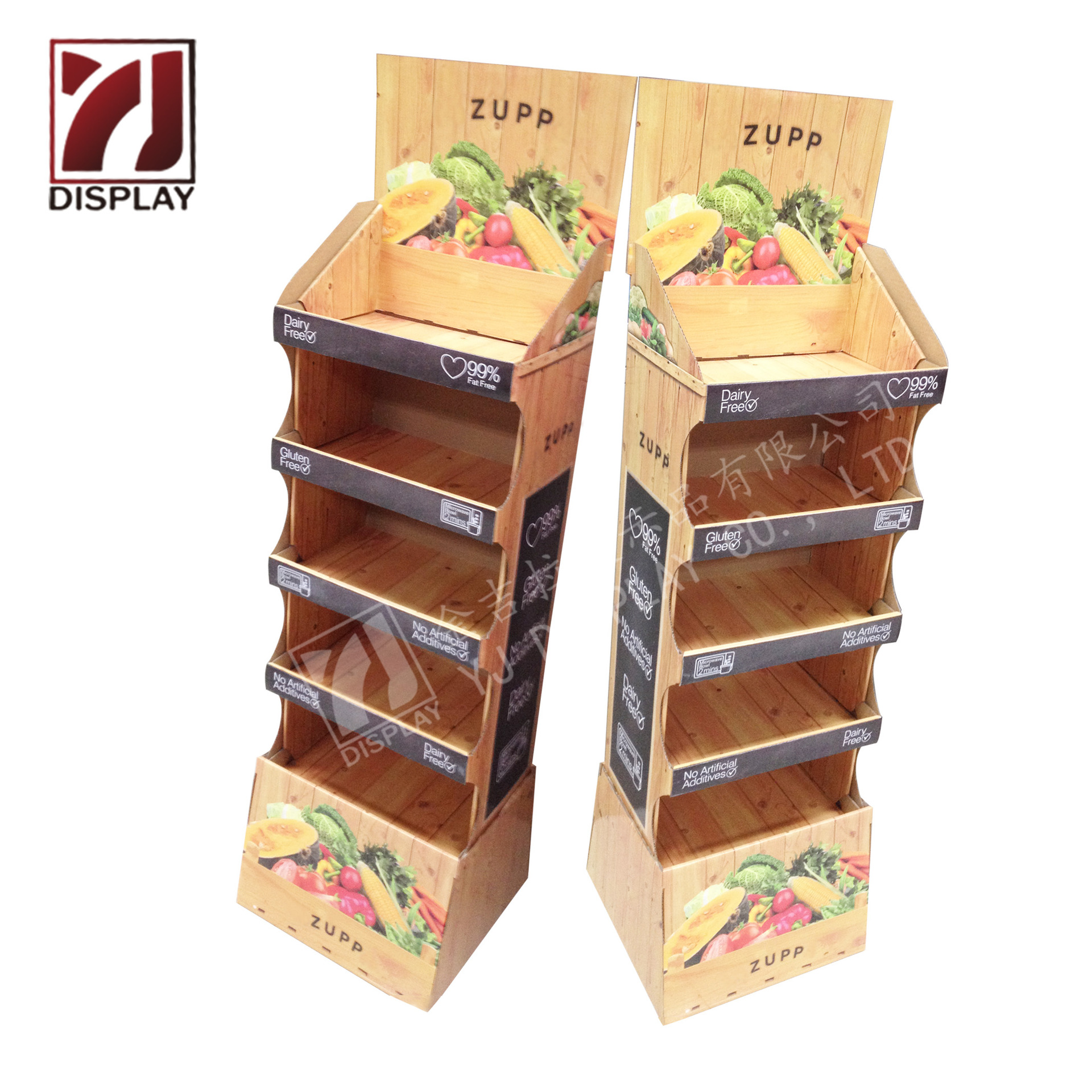 纸货架定制生产蔬菜瓦楞纸陈列架木纹纸质展示架水果展示盒工厂