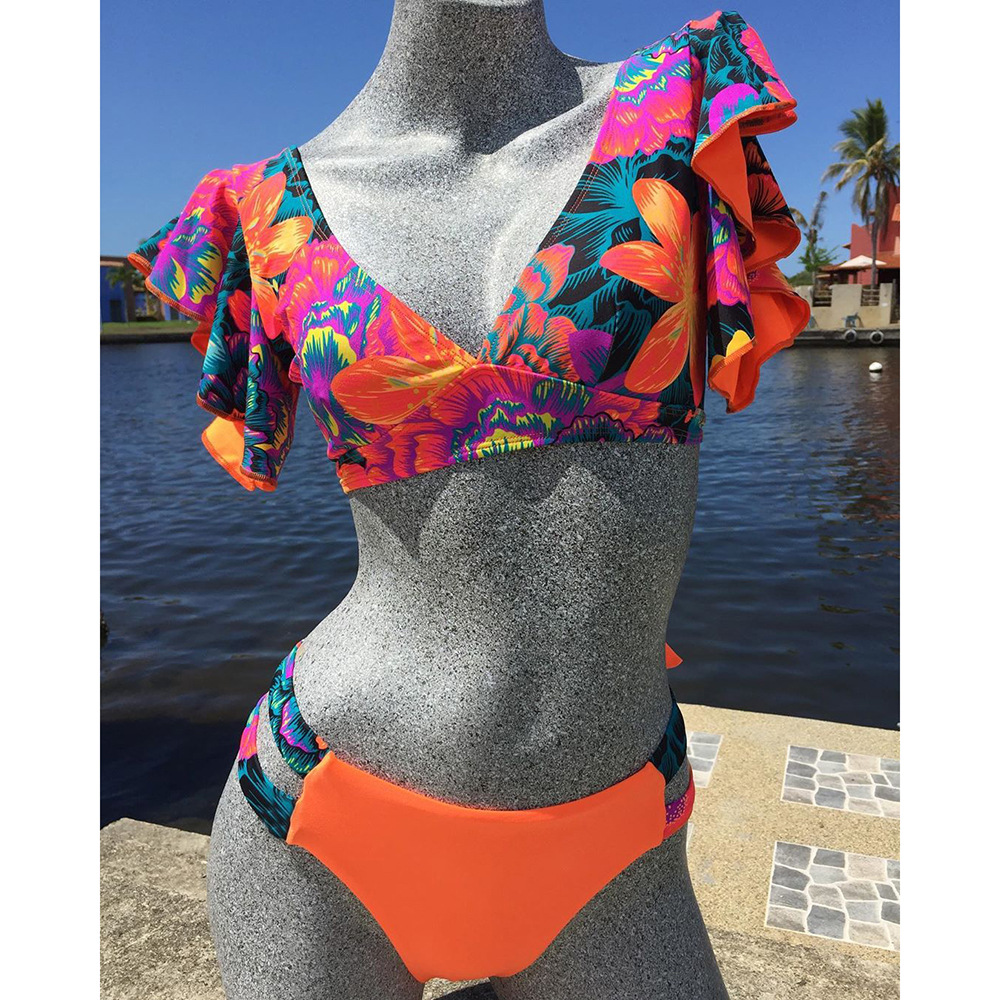 192g Weight Sexy Feel Of Sensation Briefs Panties Style Polyester Fabric Type 2 Pieces Set Quantity Swimming Pool, Beach Occasion Ditsy Floral Pattern Women's Gender Women's Ditsy Floral 2 Pieces Set Bikinis Swimwear 无