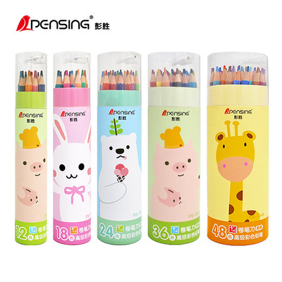 彩铅六角杆12色24卡通彩色铅笔带卷笔刀盖1688夜市地摊货热卖爆款|ms