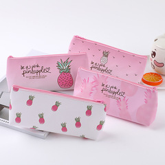 Creative Day Korean Pineapple Cartoon Pattern Cute Triangle PU Leather Stationery Large Capacity Storage Bag Pencil Case