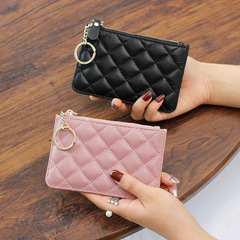 2024 new fashion trendy rhombus leather zipper coin purse soft leather mini coin bag sheepskin short wallet for women