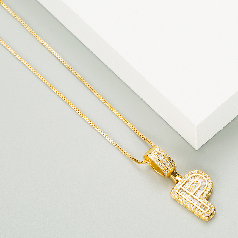 white gem  copper plated real gold 26 English letters necklace