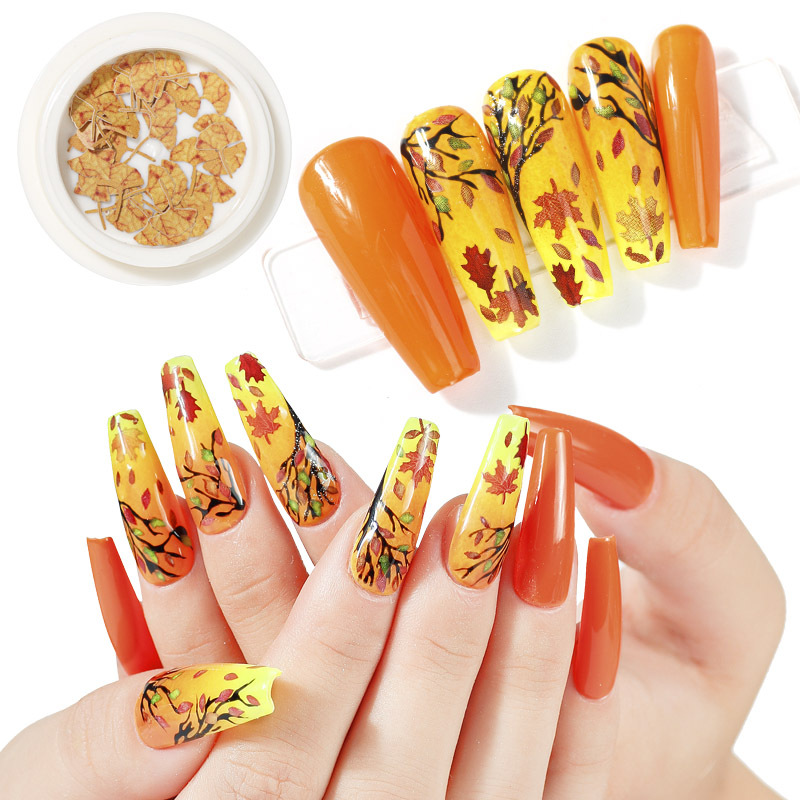 Fingerpiepiece manicure hoja de arce colorida DIY hoja de arce colorida hoja de arce pura mano tridimensional hoja de arce manicure pegada hoja de pulpa de madera