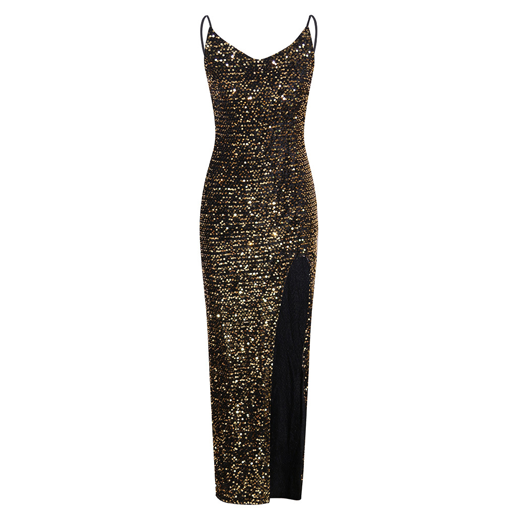 K Ladies' Sequin Dress, Sexy Slit High Waist Party Dress, Strapless_ecoleips.com