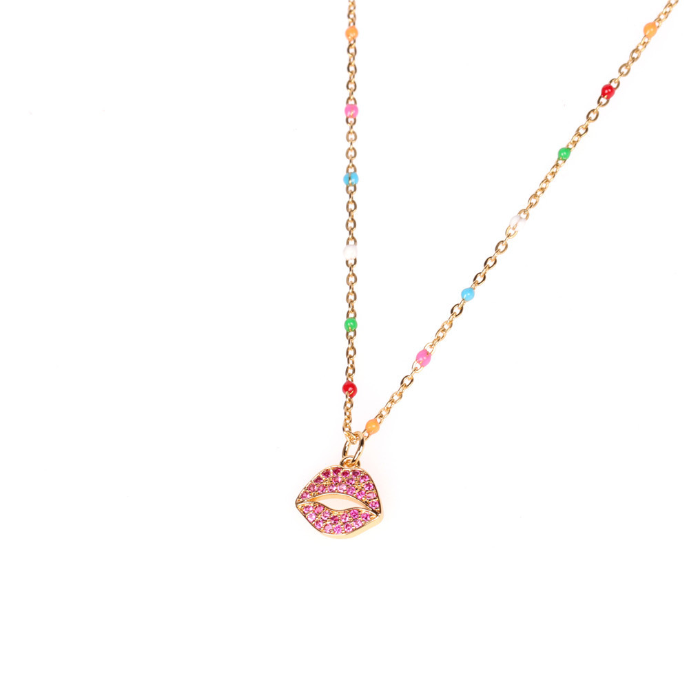 new red lip flame sexy red lip necklace diamond pendant short clavicle necklace wholesale