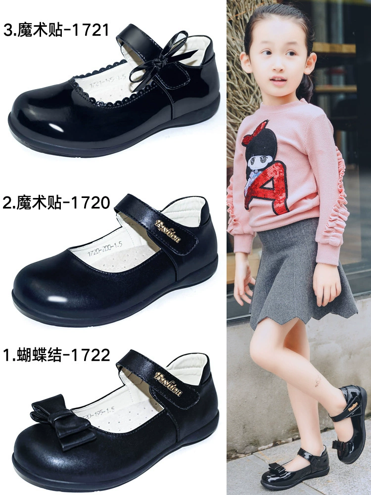 Черная кожаная обувь для девочек, детская кожаная обувь принцессы для девочек, одиночная обувь для кампуса, часы для выступлений, весенне-осенние маленькие кожаные туфли