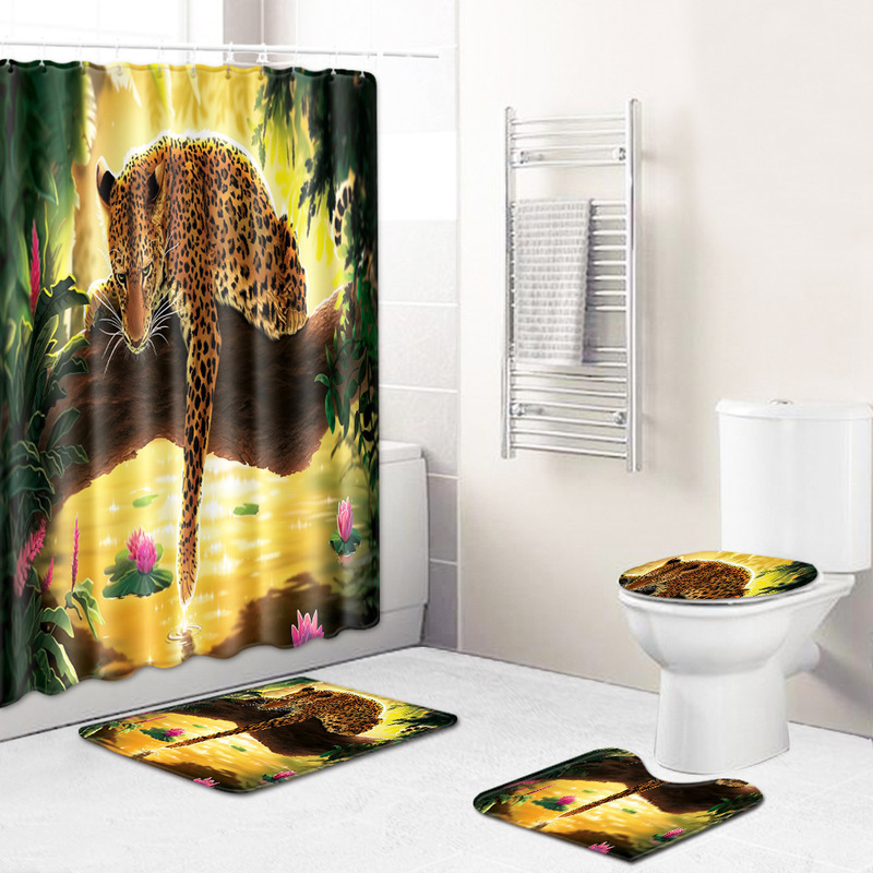 Can send cheetah new bathroom toilet mat shower curtain four-piece bath towel living room carpet tapestry a batch