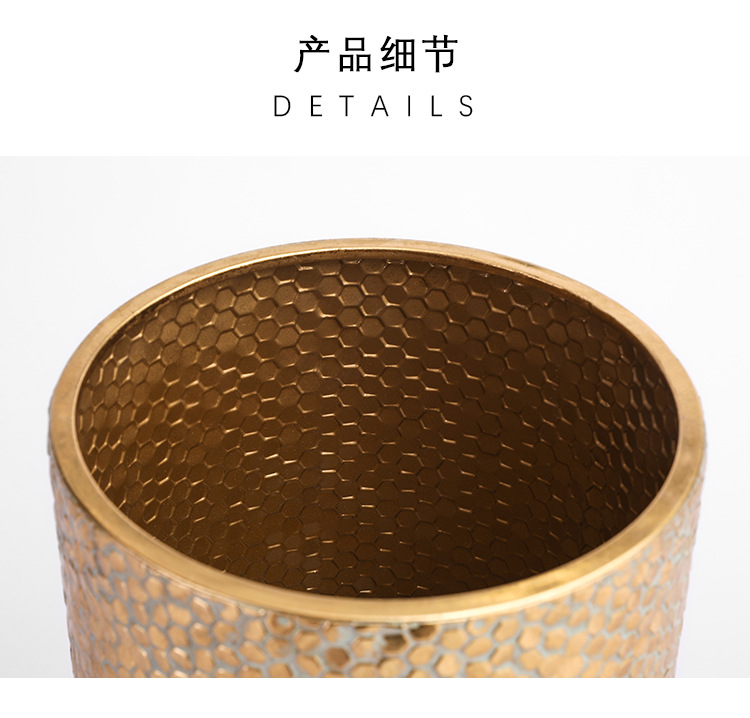 跨境新款金色花纹铁艺花架 厂家批发三脚金属室内落地花架套装详情图4