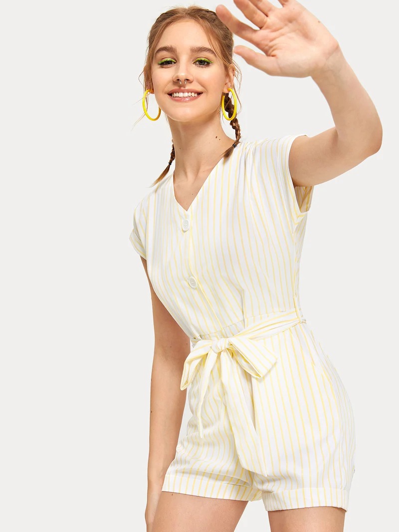 2020速卖通ebay亚马逊欧美外贸黄色条纹短袖连衣短裤|ms