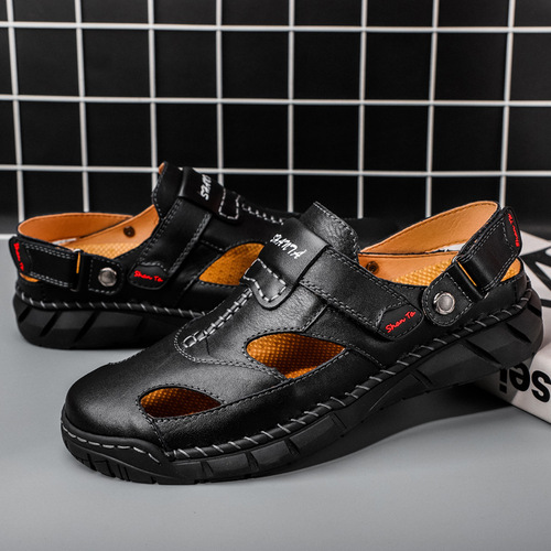 Men's outdoor sandals 71713 large size cross-border outdoor men's shoes two-purpose leather sandals toe-cap slippers