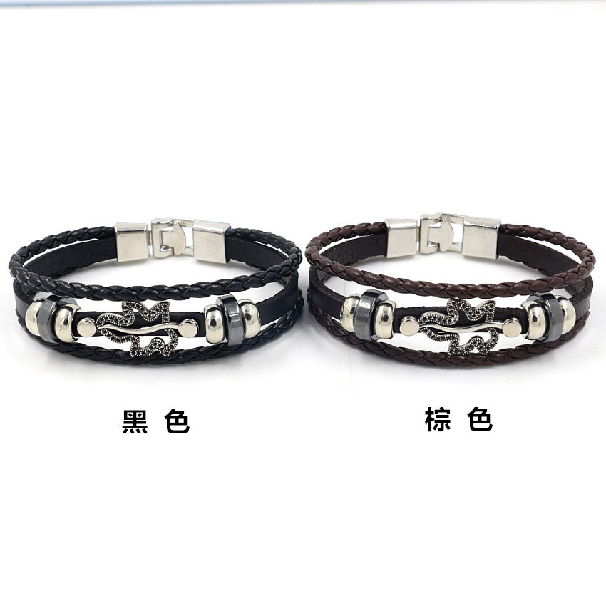 Men's Popular Jewelry Composite Gold Leaf Multi-layer Buckle Leather Leaf Leather Bracelet Wholesale Nihaojewelry display picture 1