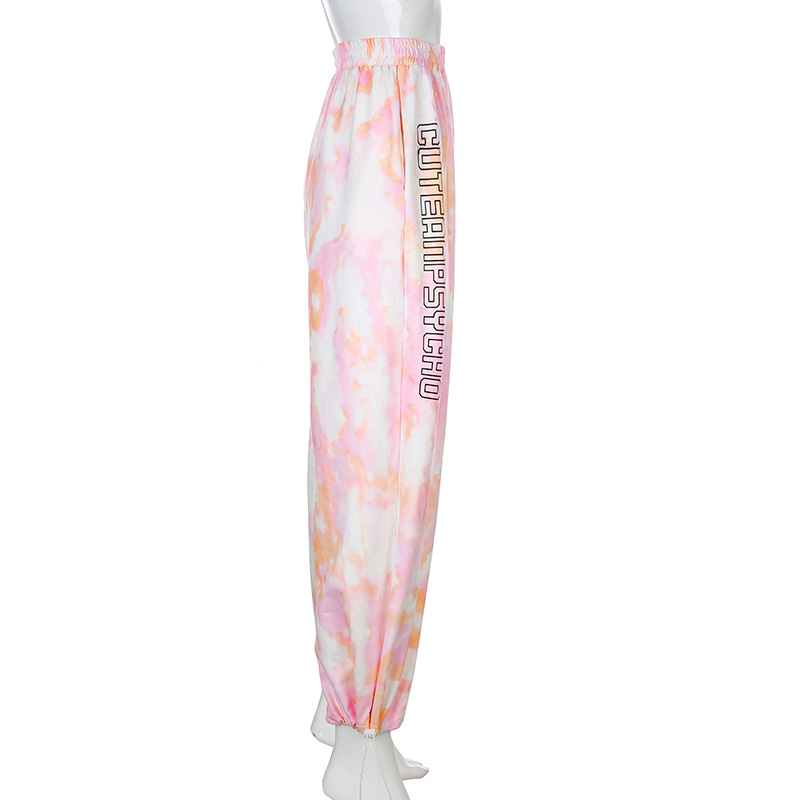 pantalones de chándal con estampado de letras rosa teñido anudado de moda NSLQ13203
