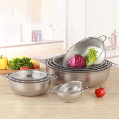 Stainless steel dense hole basket vegetable washing basin draining basket fruit basket rice washing sieve rice washing machine stainless steel leaking basin