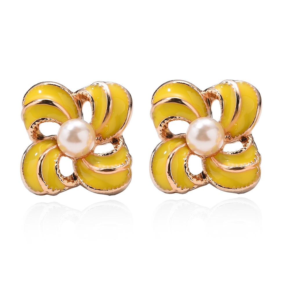 E7819 Coréenne Style Nouvelle Couleur Bonbon Boucles D'oreilles Tout-match Dripping Huile Frais Fleur Incrusté Perle Douce Boucles D'oreilles Boucles D'oreilles display picture 9