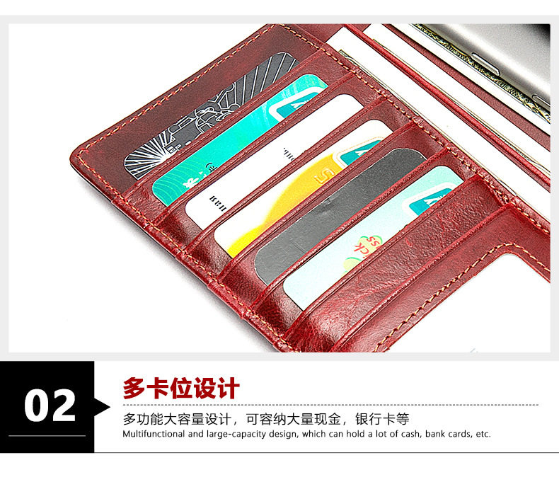 Ví nữ da thật chống từ tính RFID dáng dài vừa gấp ba, ví cầm tay đựng tiền lẻ — Cà phê, Màu xanh lam, Màu đen, Màu đỏ chi tiết 22