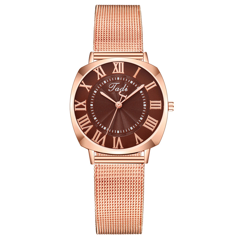 New Starry Sky Sparkling Pink Square Large dial Simple Lazy Mila Alloy Mesh Belt Women's Quartz Watch_voghion.com
