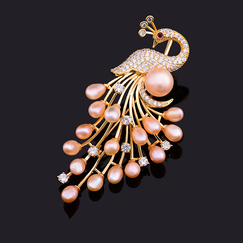  New Luxury Jewelry Inlaid Zircon Pearl Peacock Brooch Pins for Women Fashion Dinner Party Dress Corsage Pin Clothing Accessories Brooches for Wedding