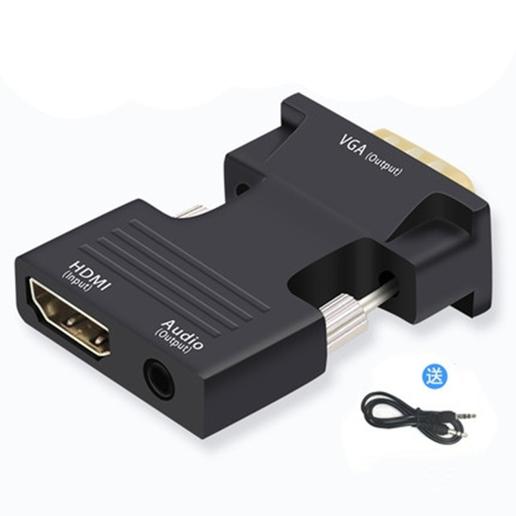 HDMI to VGA adapter; HDMI to VGA converter with audio, male-to-female, L-shaped