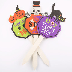 廠家批發庭院裝飾木質工藝品插牌 定製萬聖節骷髏頭形狀木製插牌