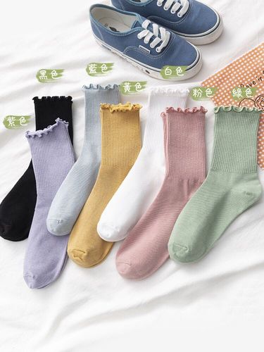 Fungus edge socks women's mid-calf socks white summer thin ins trendy Japanese style jk pile socks lace stockings summer