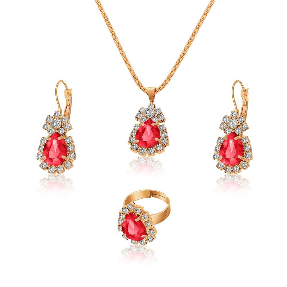 European And American Fashion Water Drop Rhinestone Necklace Earrings Ring Set display picture 17