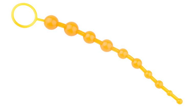 Anal beads silicone, 10-bead string, unisex, soft flexible with ring handle, 75 g