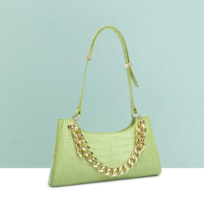复古粗链条鳄鱼纹ins法棍腋下单肩包包女2020春夏新款个性手提包|ms