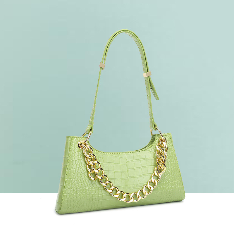 复古粗链条鳄鱼纹ins法棍腋下单肩包包女2020春夏新款个性手提包|ms
