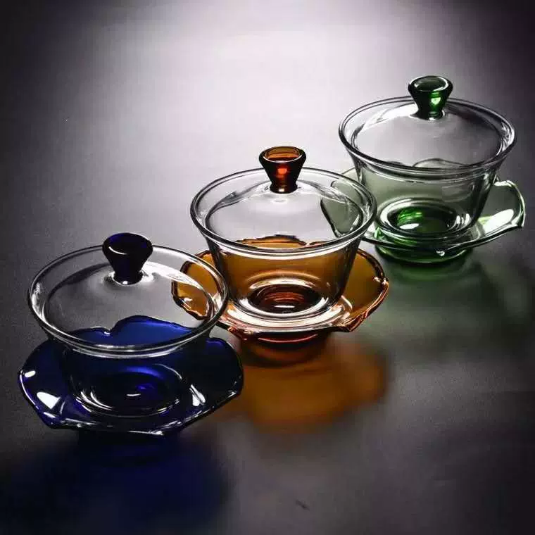 高鹏硅玻璃盖碗 茶杯三才碗 功夫茶具泡茶器 彩色日式透明大号