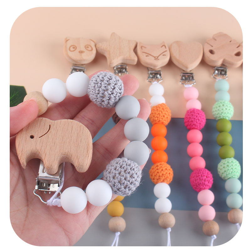 Animal de dibujos animados de haya chupete clip calmante Cadena de chupete de silicona suministros infantiles mordedor cadena anti-caída cadena anti-Perdida