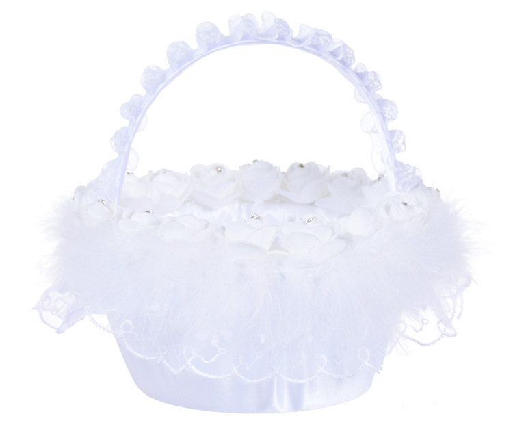 Cross-border new European-style ostrich wool rose hand-held handmade flower basket, creative bride wedding flower basket, children's flower basket detail image 2