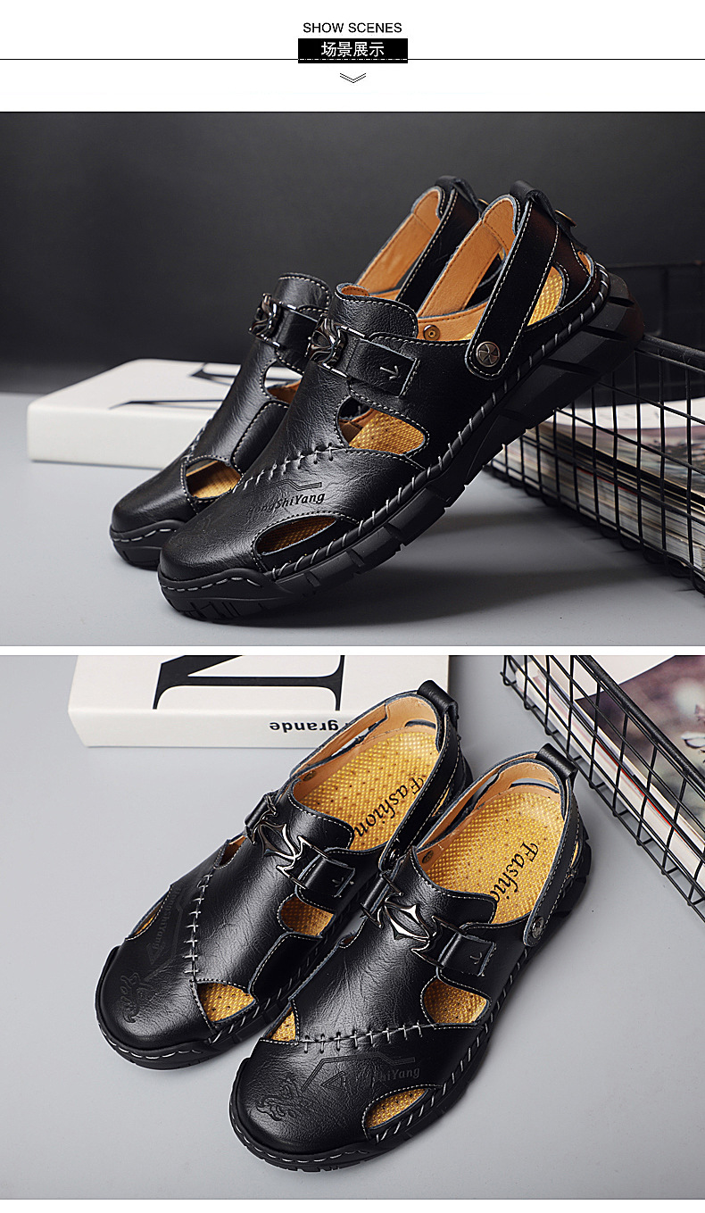 Amazon 4950 men's plus-size sandals, men's trendy leather beach shoes, flip-flops, plus-size men's shoes, sewn shoes, cross-border undefined