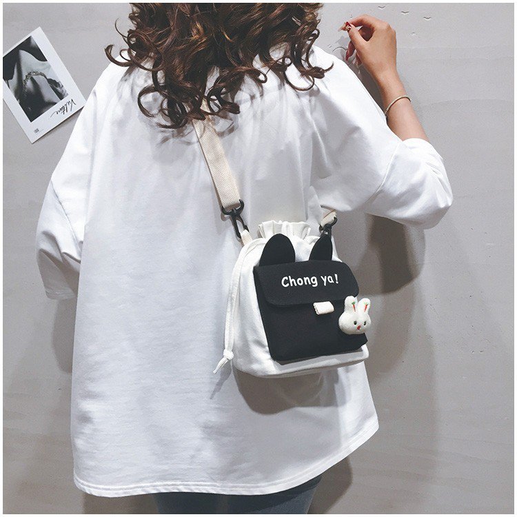 Korean New  Creative Cute Cartoon Funny  Drawstring Bucket Small Shoulder Bag Girl Cute Color Small Bag Wholesale display picture 31