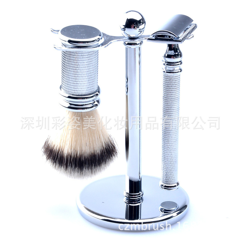 Factory wholesale manual Shaver suit metal handle razor nylon hair beard brush suit bracket