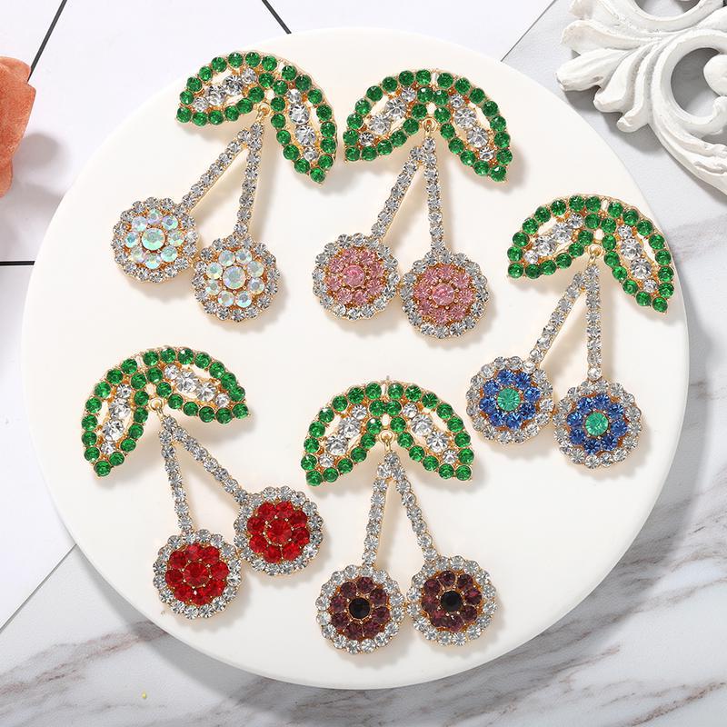 New Fashion Diamond Fruit Cherry Earrings Fruit Earrings For Women display picture 2