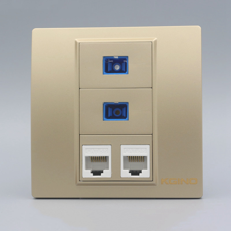 康吉诺香槟金86型2个网络+2个SC光纤直插面板 金色双电脑光纤插座