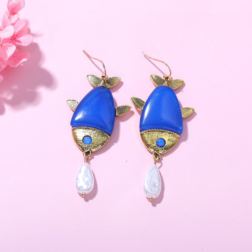 Fish-shaped Drop Pearl Earrings Beach Style Wild Multicolor Resin Earrings Wholesale Nihaojewelry display picture 5