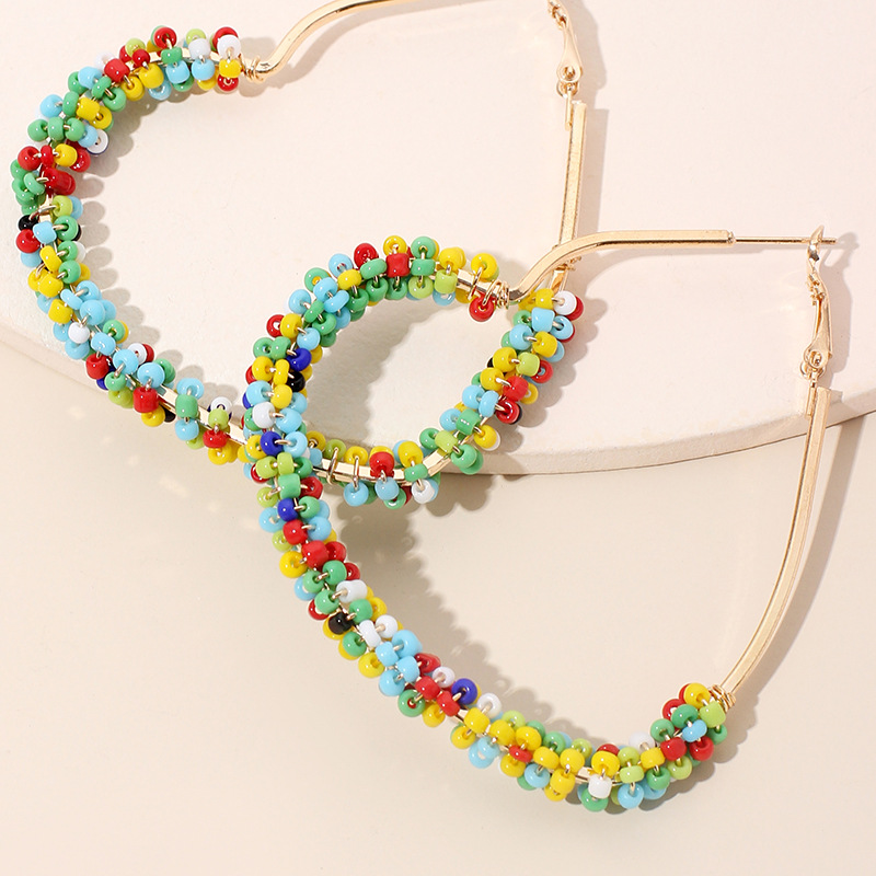 Exaggerated Rice Beads Love Hand-woven Color Niche Bohemian Ethnic Earrings display picture 5