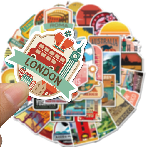 50 travel city scenery graffiti stickers luggage trolley suitcase scooter notebook waterproof stickers available for wholesale