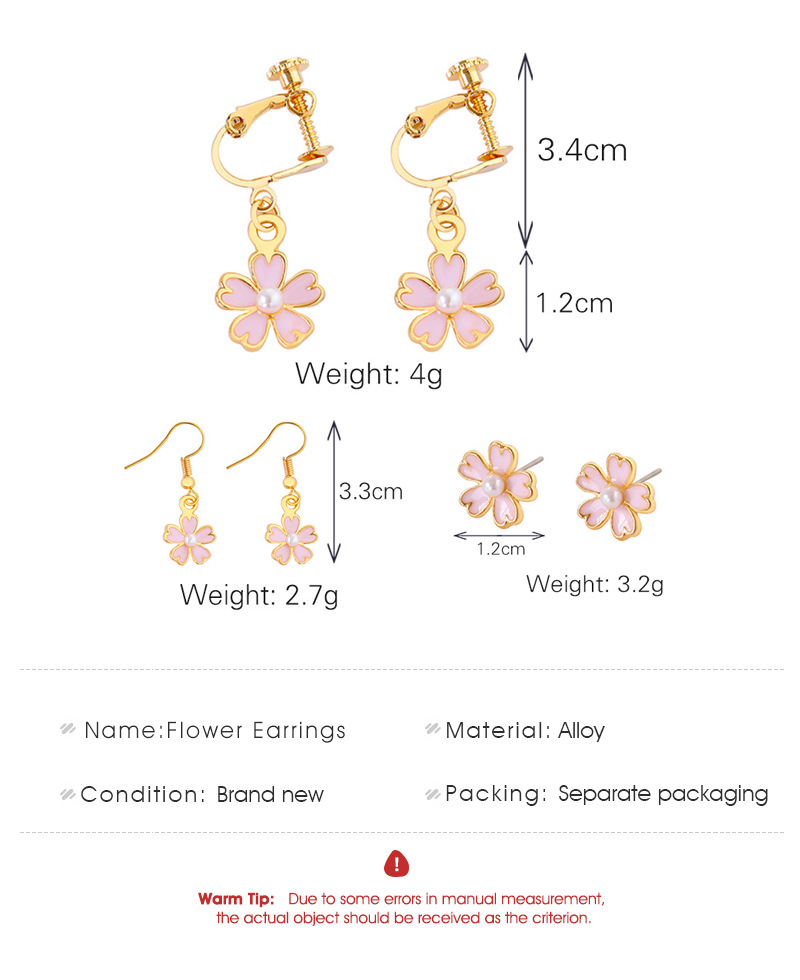 Korean Oil Pink Cherry Blossom Pearl Earrings Korean Shamrock Earring Wholesale Nihaojewelry display picture 1