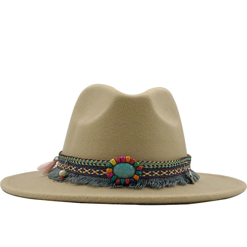 AliExpress Amazon eBay Venta caliente sombrero de lana de las mujeres estilo étnico retro ala plana ala grande Jazz sombrero