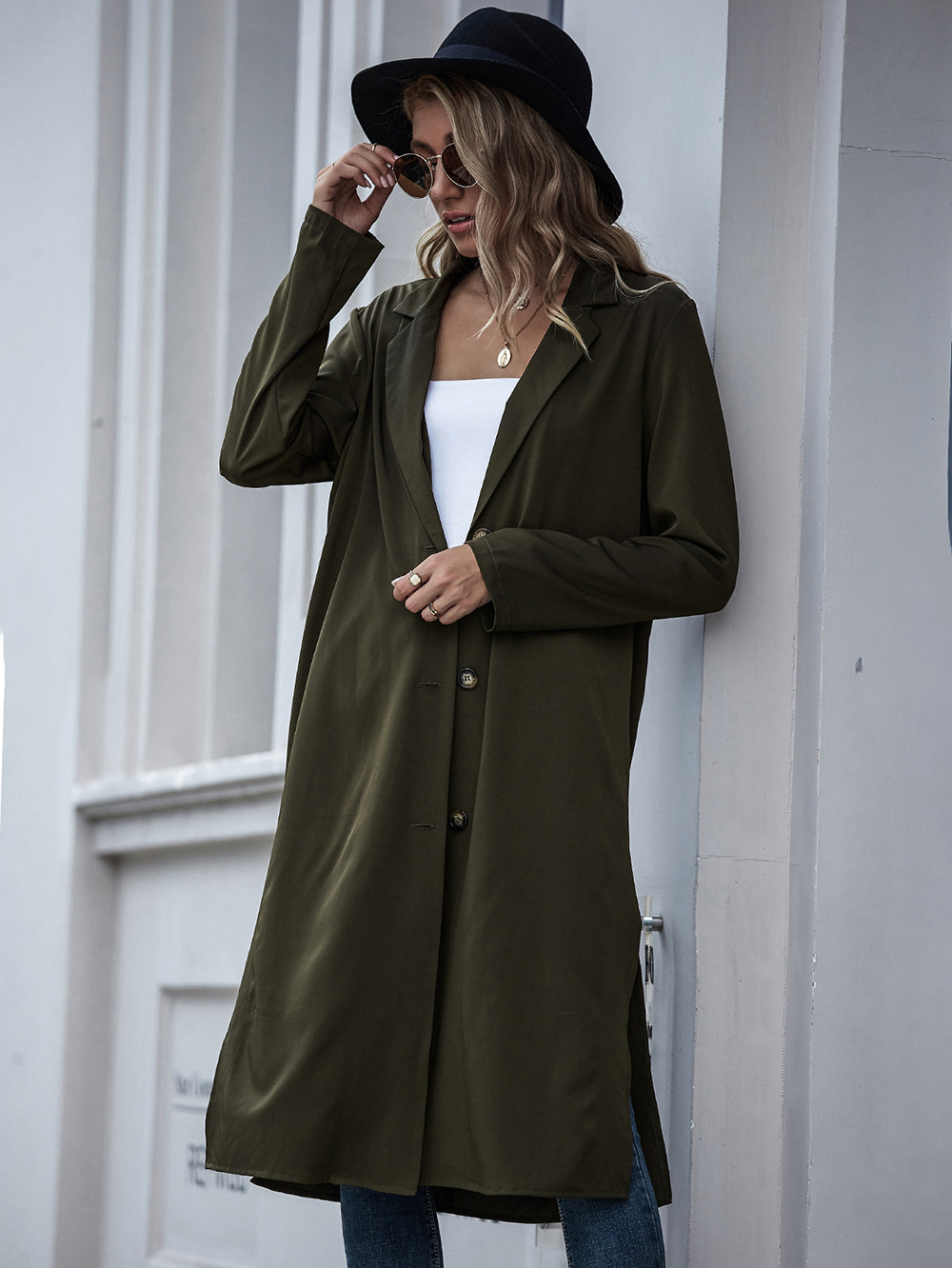 fall/winter casual single-breasted trench coat  NSDF14217