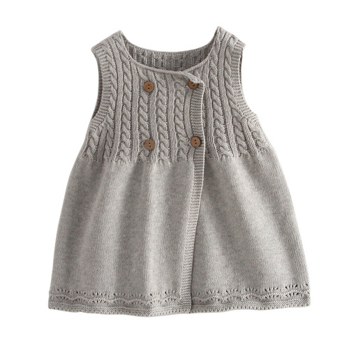 European and American-style knitted sleeveless vests and sweaters for kids—medium-to-long length girls' dresses available wholesale for spring and autumn