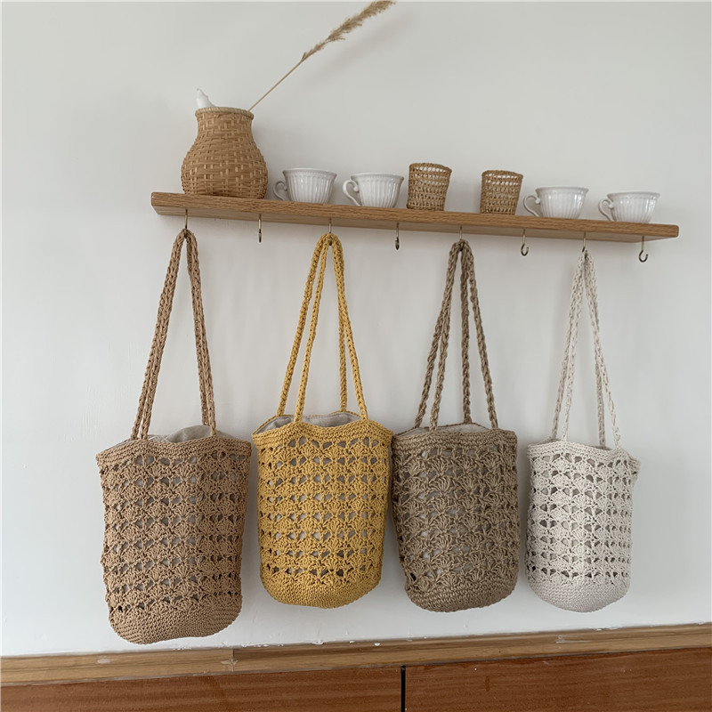 Handmade Rattan Shoulder Bag With Leather Trim And Seagrass_voghion.com