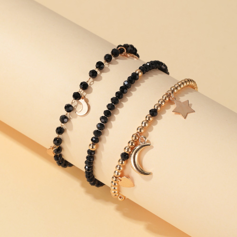 Nueva Moda Pulsera De Tres Piezas Para Mujer Hecha A Mano Con Cuentas Negro Estrella Luna Pulsera Al Por Mayor Nihaojewelry display picture 4