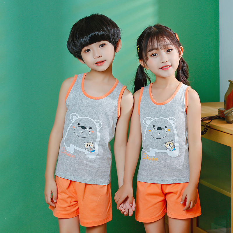 On behalf of children vest suit Sleeveless men and women summer Children's clothing baby shorts Two piece set wholesale