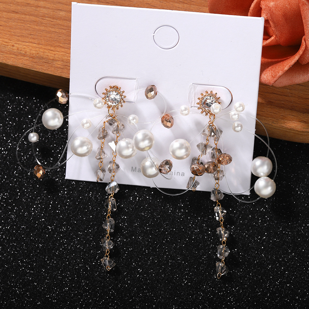 Croix-frontière Vente Chaude Nouveau Créateur De Mode Main En Cristal Perlé Gland Coréenne Style Exquis Diamant-intégré Longue Boucles D'oreilles Pour Les Femmes display picture 6