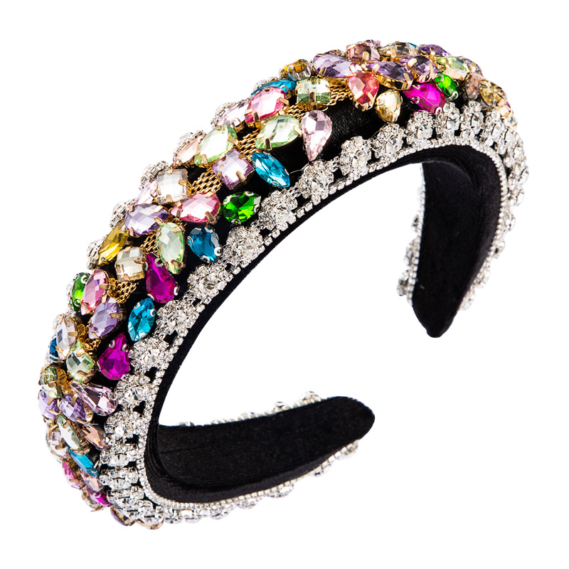 Rhinestone Heavy Industry Headband Women Retro Velvet Baroque Wide Edge Thickened Sponge Hair Accessories display picture 5